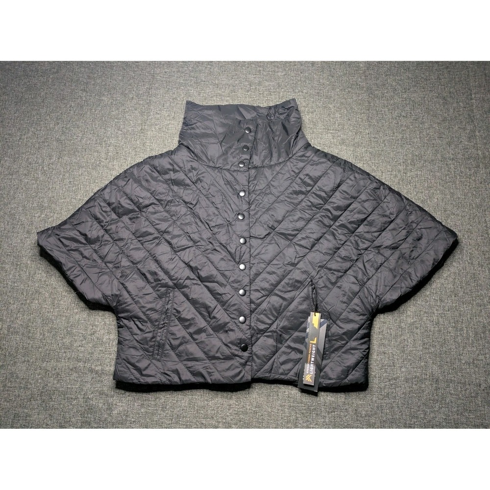 Kyodan Active Adult Large Quilted Poncho Black Button Up‎ NWT
